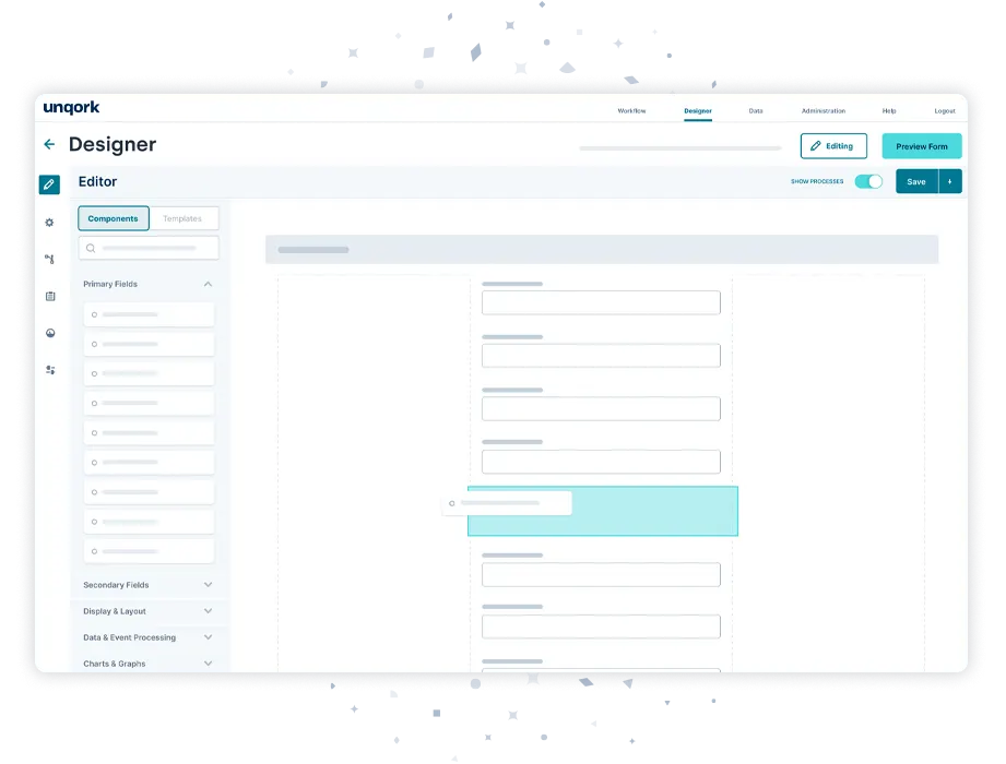 The WYSIWYG editor where users can do everything from updating the UI to securely integrating with your internal applications